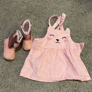 Carter’s onesie and sparkly cowboy boots.